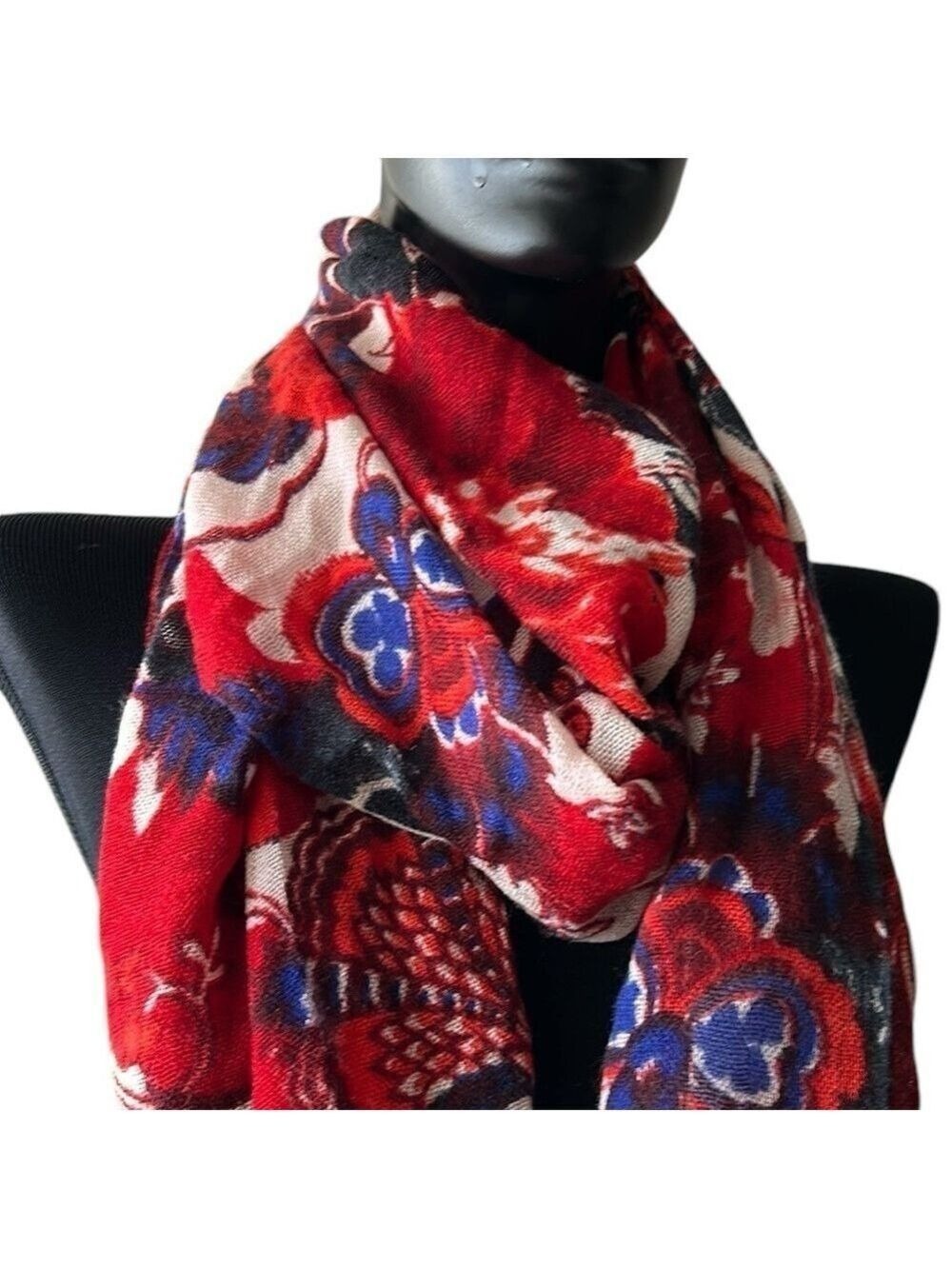 ECHO Floral Print Pashmina Shawl Scarf in Red Black and Blue